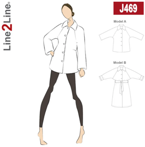 Line2Line snitmønster - J469 Jakke / frakke med flagermusærmer